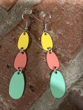 Color-Block Dangle Earrings in Yellow, Coral & Mint - Women Jewelry